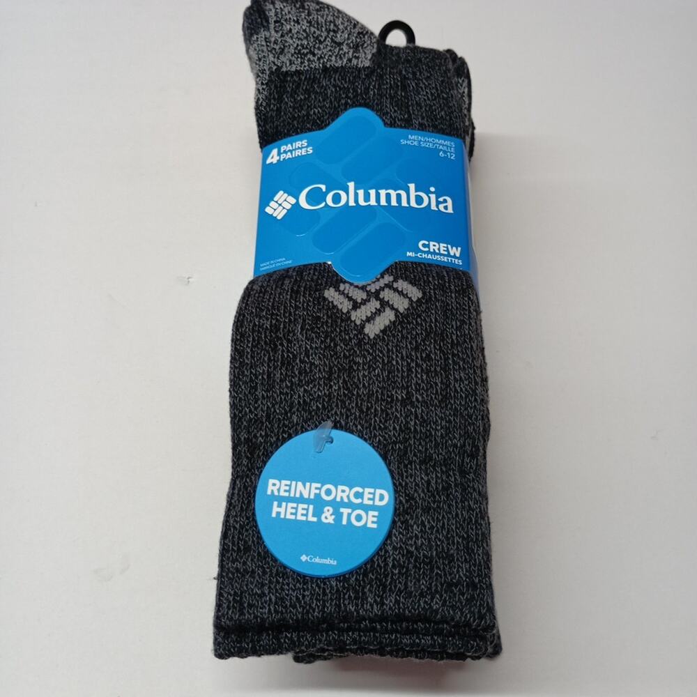 Columbia Black Heathered Crew Socks 4‎ Pairs Polyester Blend Men's Size 6-12 New
